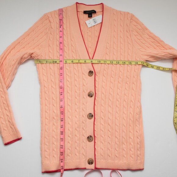 Ann Taylor Cardigan Sweater Cable Knit Boyfriend Tipped Peach Size Small New - Picture 5 of 5